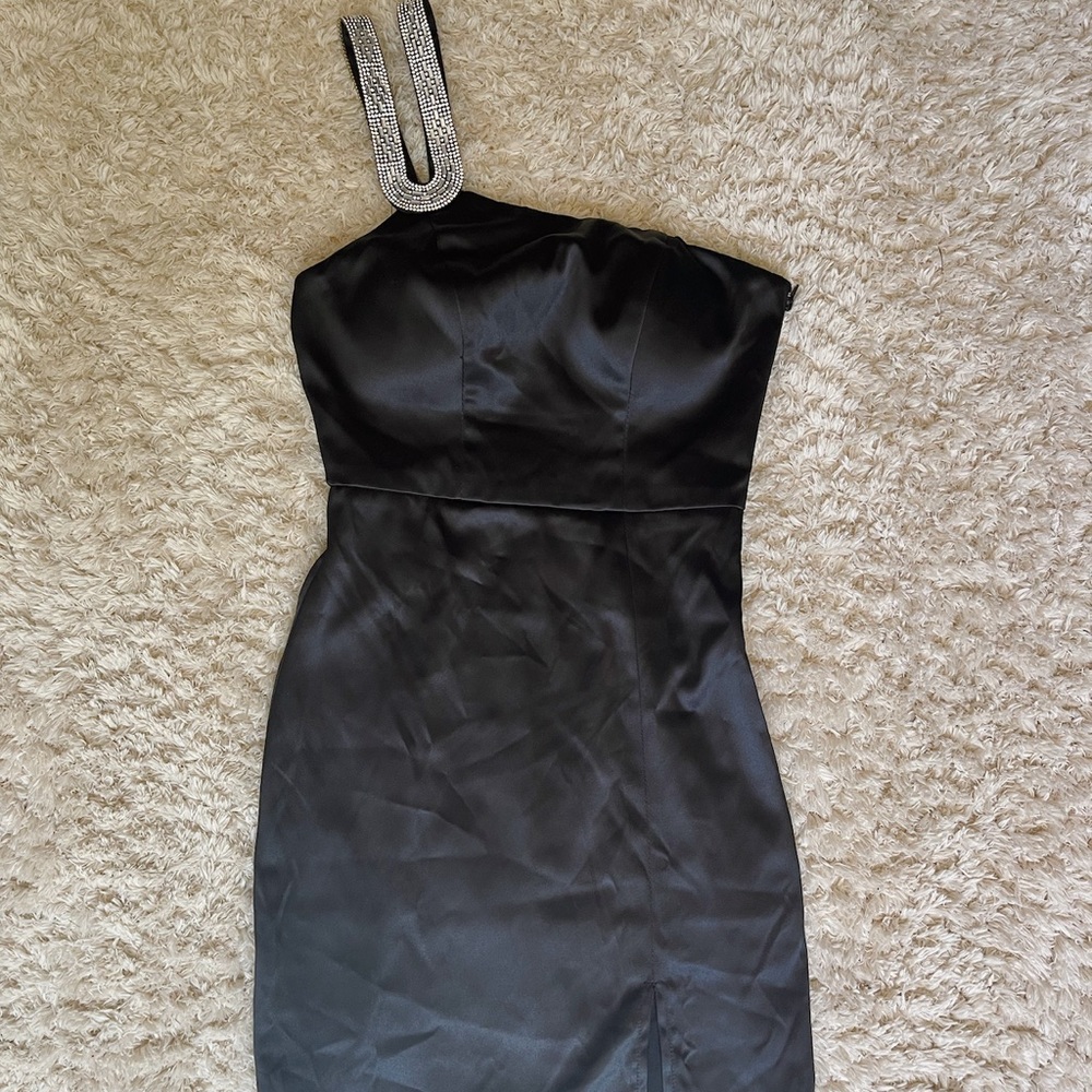 Sequin Hearts, Black One shoulder Mini dress, size 0